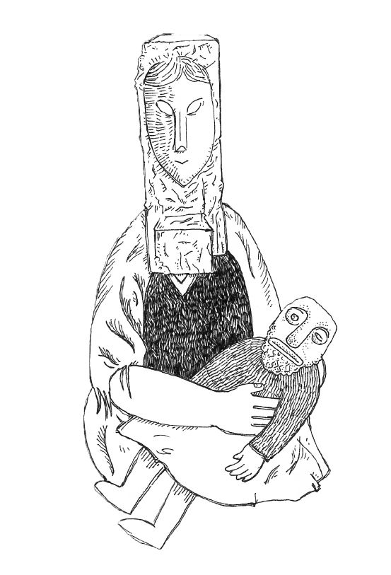 Mary Spencer, dessin noir sur fond blanc.