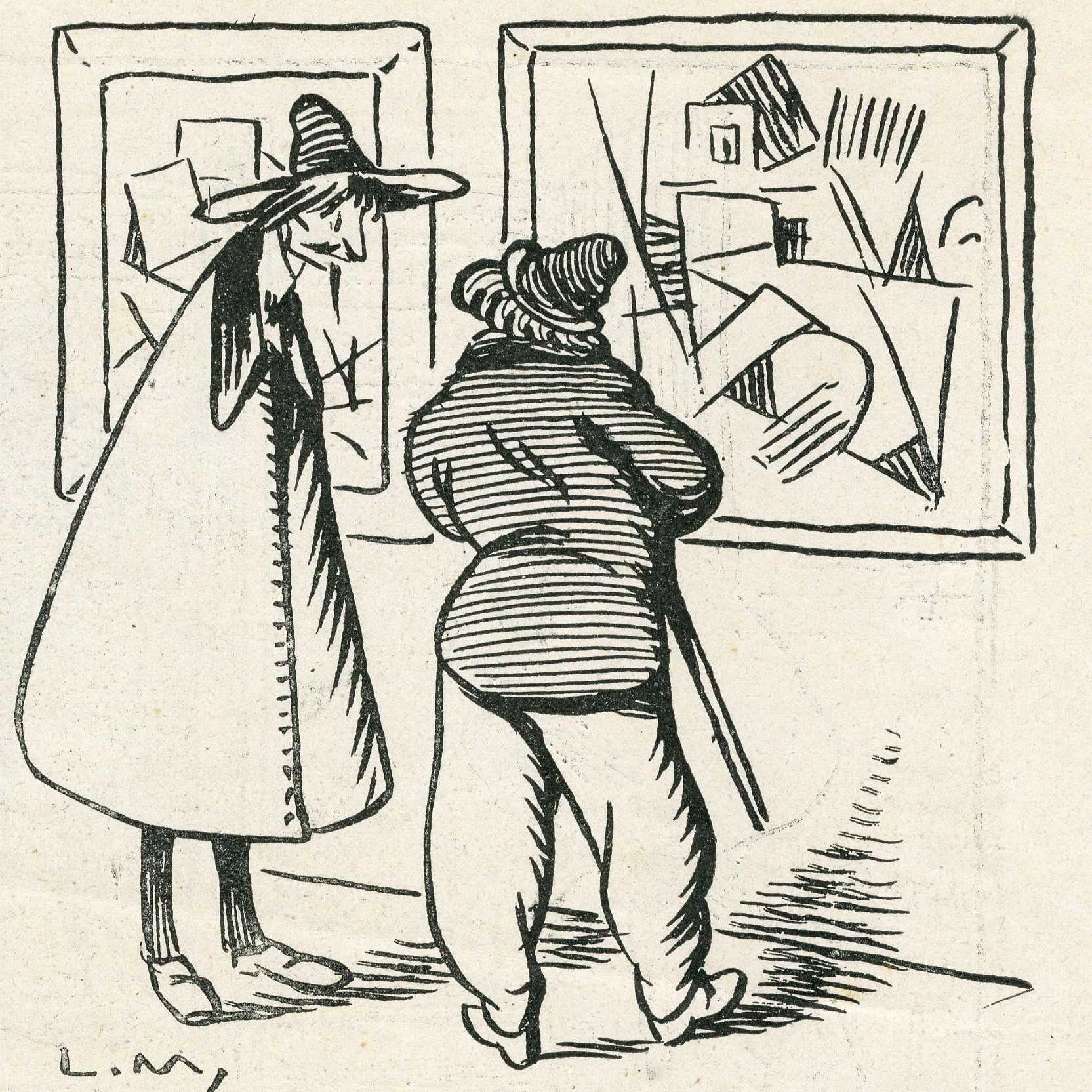 Dessin en noir et blanc avec deux personnages.