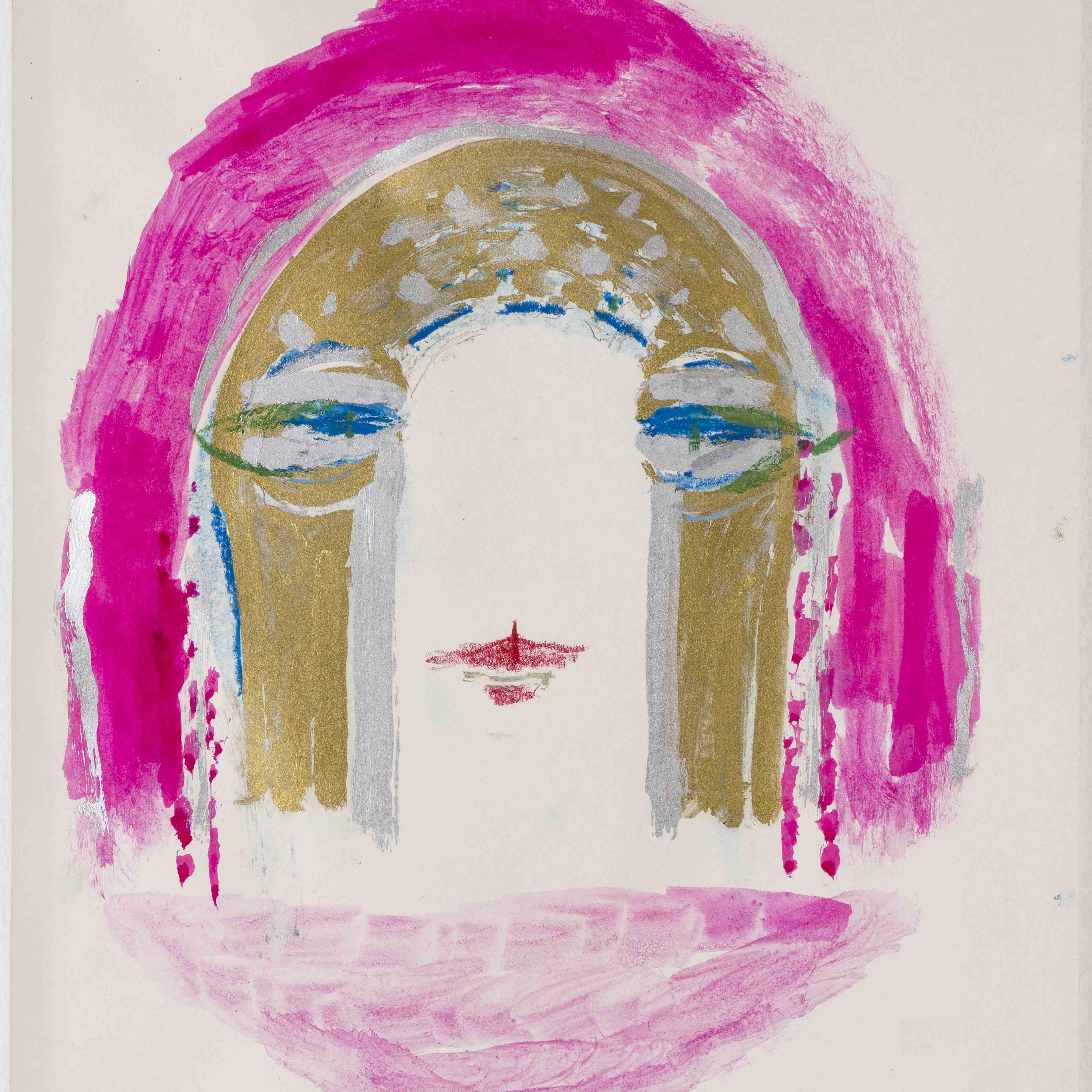 Œuvre pictural de Marisa Merz représentant un visage cerné de rose.