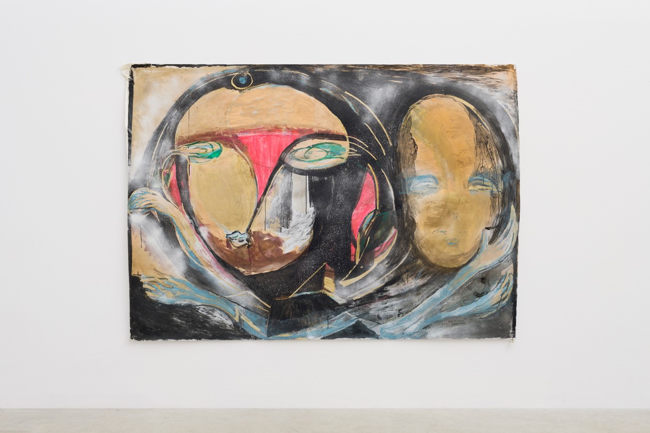 Œuvre pictural de Marisa Merz représentant deux visages.