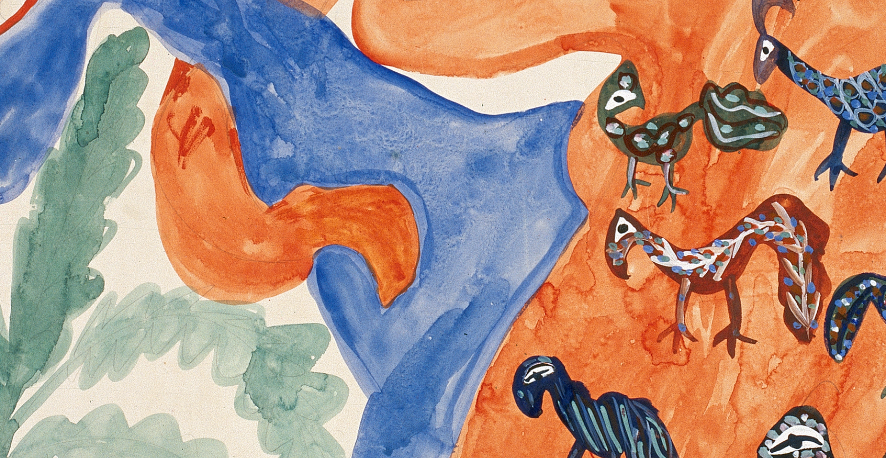 Baya, Femme en robe orange et cheval bleu