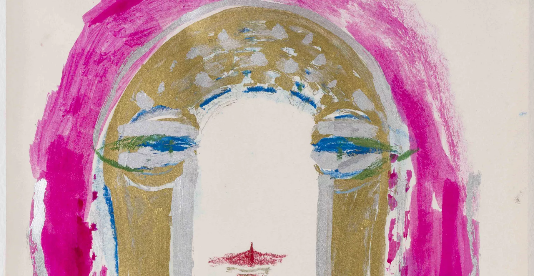 Œuvre pictural de Marisa Merz représentant un visage cerné de rose.